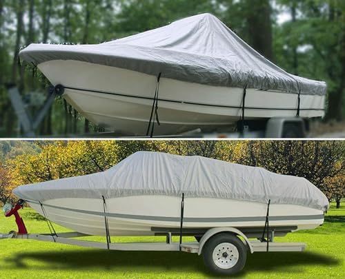 Waterproof Bass Boat Cover, 11-27ft Heavy Duty 420D All Weather Protection Boat Cover Fits V-Hull, Fish&Ski, Pro-Style, Fishing Boat, Runabout