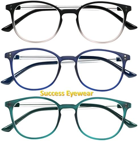 Success Eyewear Reading Glasses 3 Pair Stylish Color Readers Fashion Glasses for Reading Men & Women