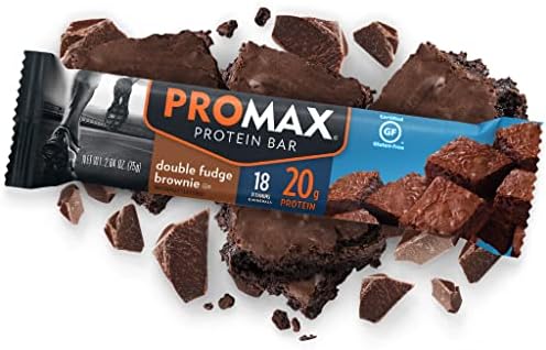 Promax Protein Bar, Double Fudge Brownie, 20g High Protein, Gluten Free, 12 Count