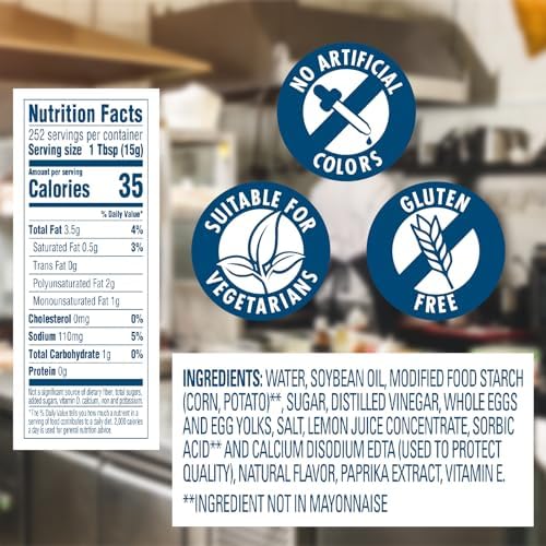 Hellmann's Light Mayonnaise Jar Condiment for Sandwiches, Salads, Mayo Made with 100% Cage Free Eggs, Gluten Free, 1 gallon (Pack of 1)