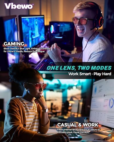 2 Packs Professional Sleep Glasses with 99.9% Blue Light Blocking Dual AR Coatings Red Lens, Computer Gaming Glasses for Men Women, Anti Fatigue & Eye Strain