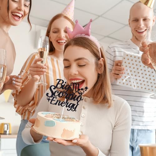 Big Scorpio Energy Cake Topper, Scorpio Birthday Cake Décor, 12 Zodiac Constellations Scorpio Birthday Party Decorations Supplies Black Glitter