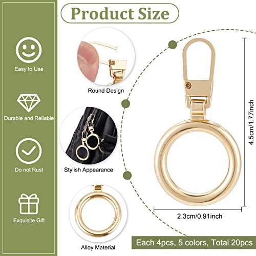 BENECREAT 20Pcs 5 Colors Zipper Pull Replacement, Round Ring Shape Geometric Circle Metal Zipper Tab Repair for Jackets, Luggage, Backpacks, Purses, Boots, Pants