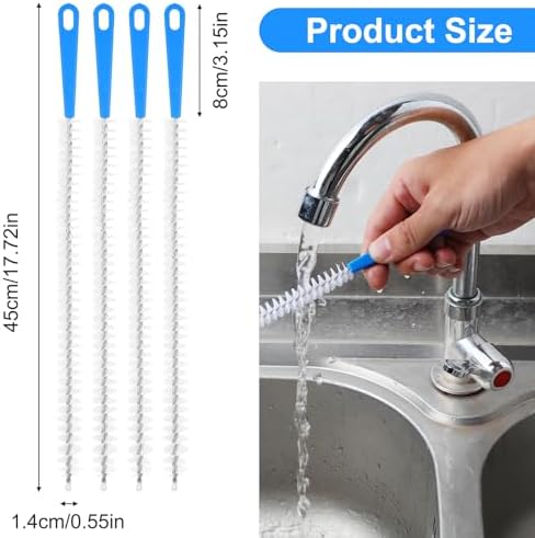 Yuanchu 4 Pack Flexible Drain Cleaning Brush, Sink Pipe Cleaners Drain Clog Remover Tool with Nylon Bristles Rust-Resistant Sink Unblocker Tool for Toilet Kitchen Shower Sewer Tub