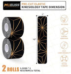MUEUSS Copper Infused Kinesiology Tape, 40 Precut Strips (2 Rolls), Water Resistant Strips, Original Cotton Elastic Athletic Tape for Sports & Weightlifting, Muscle Strain Relief & Joint Support