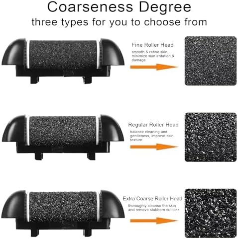 6pcs Replacement Roller Refill Heads for Electric Callus Remover,Feet Pedicure Kit Refill Rollers, 2 Extra Coarse, 2 Regular Coarse, 2 Fine Coarse Refill Rollers (Black)