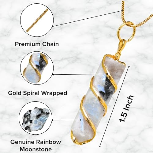 Amazing Gemstone Moonstone Necklace for Women - Premium Rainbow Moonstone Crystals Necklace for Women - Jewelry to bring Balance, Harmony, Creativity, Endurance and Inner Confidence.