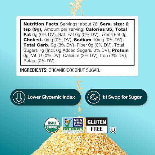 BetterBody Foods Organic Coconut Sugar, Gluten-Free, Non-GMO, Low Glycemic Sugar Substitute, 1.5 lbs, 24 Ounce