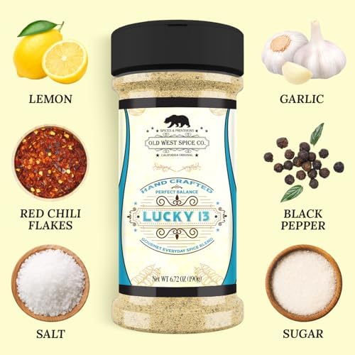 Old West Spice Co. Lucky 13 All-Purpose BBQ Rub & Seasoning – Garlic, Onion, Paprika & Citrus Blend – BBQ Dry Rub for Smoking & Grilling – Rib, Chicken & Pork Meat Seasoning – 6.72 oz Shaker