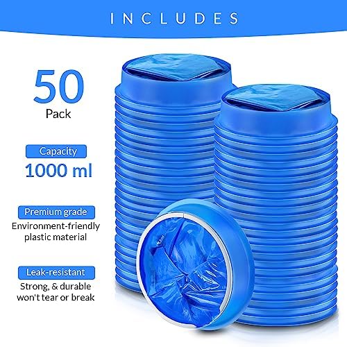 Vomit Bags Disposable 50 Pack (1000ml) – Medical Grade Emesis Bags for Travel, Motion Sickness, Morning Sickness & Kids – Leak-Proof, Odor-Blocking, Portable Throw Up Bag