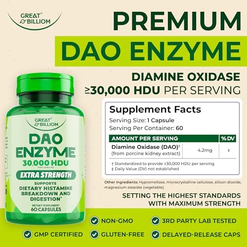 DAO Enzyme (Diamine Oxidase) - Digestive Enzymes for Women & Men - 30,000 HDU - Gut Health Supplements - Digestive Health Histamine Support - Enzymes for Digestion - 60 Capsules