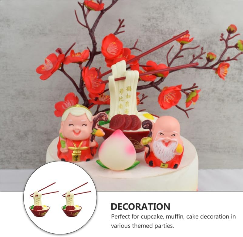 PRETYZOOM 2Pcs Birthday Cake Picks with Creative Birthday Noodles Design Cake Toppers for Party Decorations 3.93X3.74X3.54In