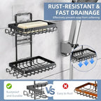 Soap Holder, Double Bar Soap Holder Shower Stainless Steel, Soap Dish for Shower Wall with Hooks and Razor Holders, Soap Tray Self Adhesive for Bathroom Bathtub Accessories Organizer