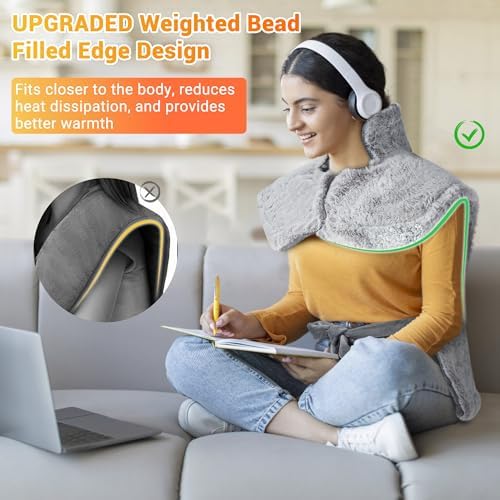 Massaging Heating Pad for Neck and Shoulders and Back, 24" x 35" Large Electric Heating Pad for Back Pain Relief with 3 Heat Levels, 4 Massage Settings, 2H Auto Shut-Off, 2 Massage Motors,Grey