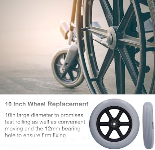 1PCS 10 Inch Wheel Replacement,Wheelchair Front Wheel Walker Caster Tire Flat Accessory Wheel Accessories with 10In Large Diameter 12MM Bearing Hole