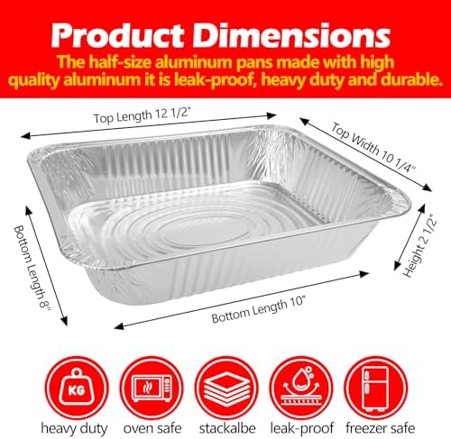 9x13 Aluminum Foil Pans with Lid, 20 Pack Disposable Trays Half Size Heavy Duty Tin Pans Deep Food Containers For Cooking, Meal Prep, Baking, Roasting, Chafing, Heating or Steam Table
