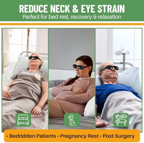 Evelots Laying Down Reading Glasses - High Definition Lazy Bed Prism Spectacles for Bedside Reading and TV, Over Glasses Design, Unisex