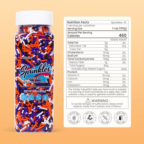 Edible Halloween Jimmies Sprinkles, Halloween Sprinkles, White, Purple, Orange, and Black sprinkles, Jimmy for Decorating, Perfect for Cake, Cupcake, Macaron, Baking, Ice cream, and Cookies(120g/4.23 oz)