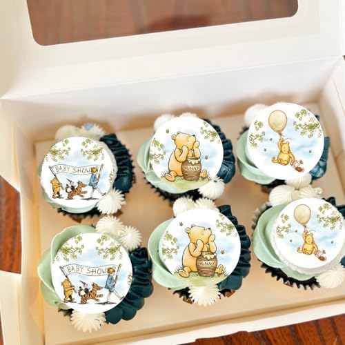 Pooh Bear Cupcake Toppers, Pooh Bear Cake Topper, Pooh Bear Baby Shower, Edible Cupcake Topper, Edible image cupcake toppers set of 12-2.5'' rounds
