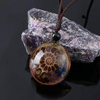 Jovivi 7 Chakra Gemstone Reki Healing Crystal Necklace Round Circle Shape Ammonite Fossil Resin Chip Stones Pendant Necklace for Women Men Life Tree Jewelry Christmas Gifts