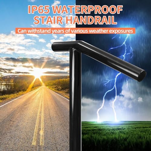 Single Post Handrail, 1-2 Step Handrails-Outdoor Stair Rail-Single Post Wrought Iron Handrail with DIY Tool Kit, 38" H Black Hand Rail Powder Coating for Concrete Steps or Wood Stairs