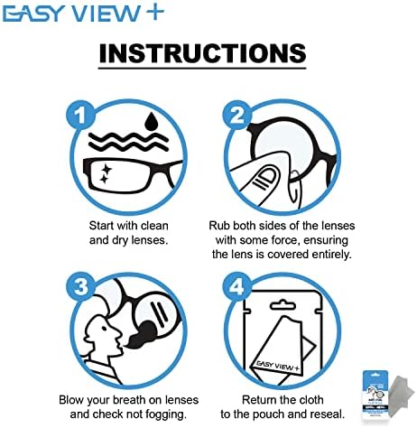 EASY VIEW+ Anti-Fog Microfiber Cloth- For Glasses Goggles Motorcycle Helmet Camera Lens