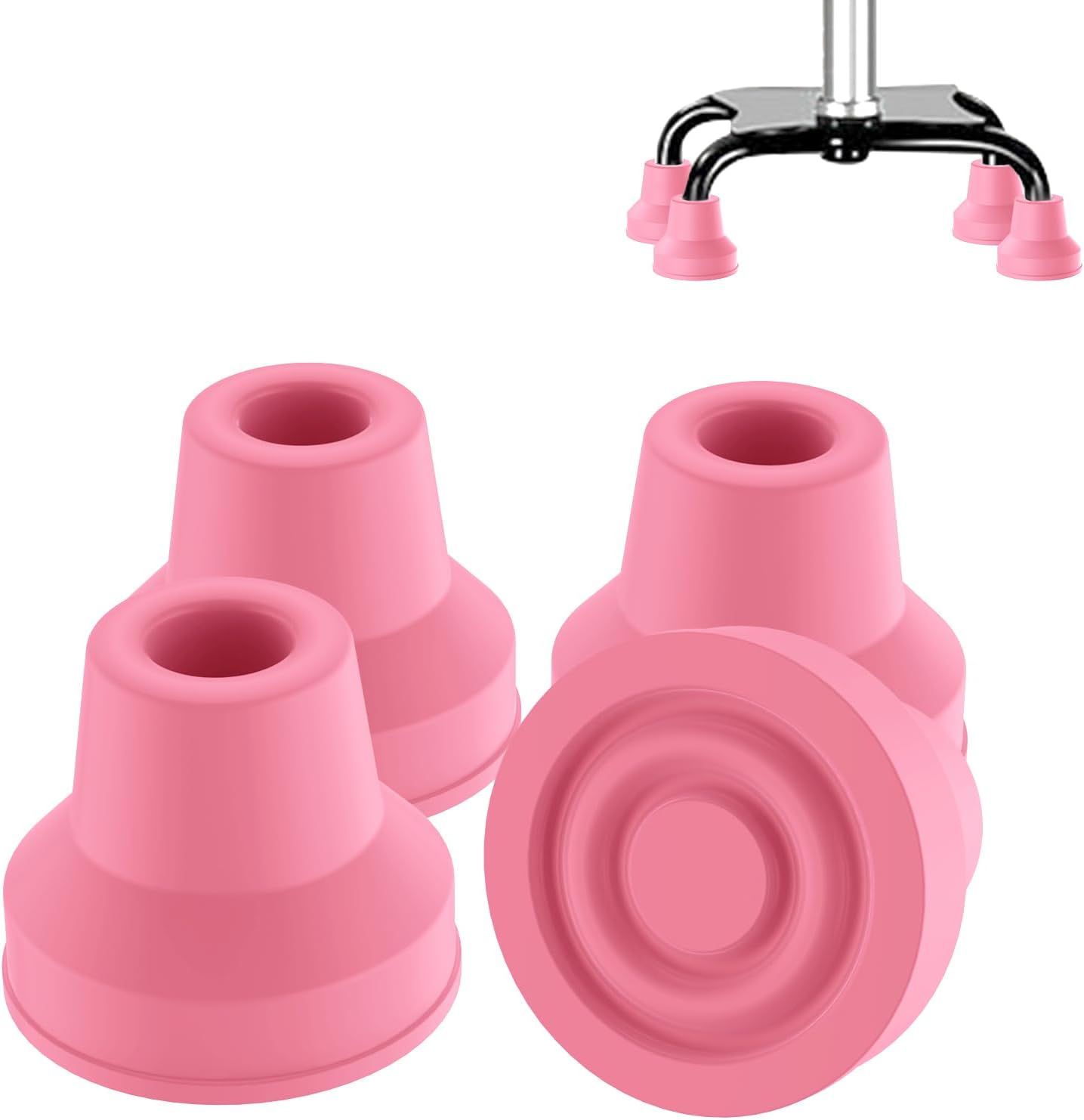 supregear Quad Cane Tips (4-Pack) - Heavy Duty Rubber Cane Tip - Non-Slip Extreme Grip Replacement Foot Pad - Accessories for Walking and Standing Stick for Women, Men, Seniors, Elderly