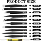 11 PCS Precision Tweezers Set, ESD Tweezers Set, Premium Craft Tweezers Kit, Anti-Static Stainless Steel Tweezers with Tweezer Storage Bag for Lab, Electronics, Jewelry, Laboratory Work, DIY