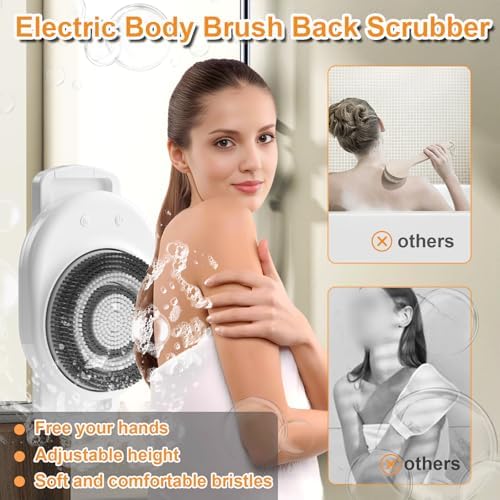 Electric Body Brush, Wall-Mounted Body Brush with Soft Bristles, Rechargable Body Shower Brush for Cleansing, Brushing, Massaging, with Bath Brush Heads,Presents for Women Men Relaxation at Office