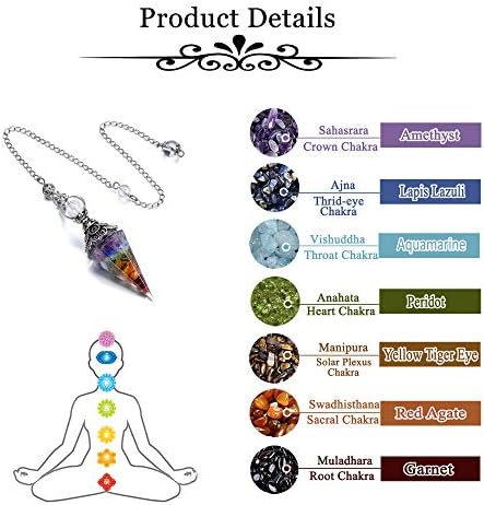 GEHECRST Natural 7 Chakra Healing Crystal Dowsing Pendulum Reiki Gemstone Chips Orgone Pendulum 6 Faceted Hexagonal Pointed Resin Spiritual Pendant for Divination, Wicca, Energy Balancing