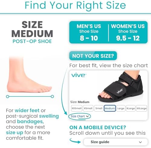 Vive Rounded Post Op Shoe for Injured Foot - Orthopedic Recovery Shoes for Women, Men - Lightweight, Adjustable Medical Walking Shoe for Post Surgery, Stress Fracture, Bunions, Sprains - Left or Right (Medium)