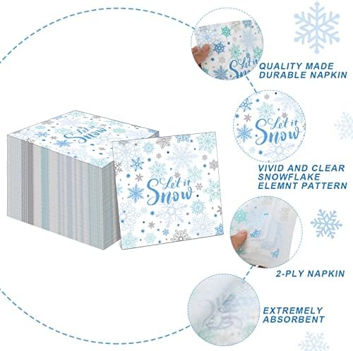 100 Pcs Winter Paper Napkins 6.5 x 6.5 Inch Snowflake Cocktail Napkins Christmas Napkins Party Beverage Napkins 2 Ply Disposable Napkins for Christmas New Year Winter Holiday Dinner Party Supplies