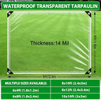 Clear Vinyl Tarp 6X8ft, Clear Tarps Heavy Duty Waterproof Tarp Cover with Grommets and Reinforced Edge, 14Mil Transparent Tarpaulin for Patio Enclosure, Outdoor Rainproof Canopy, Chicken Coops Cover