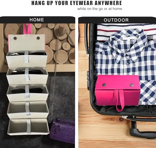 Longjet Sunglasses Organizer Travel Glasses Case 5 Slots Multiple Pairs Eyeglasses Storage Box Hanging Eyewear Holder