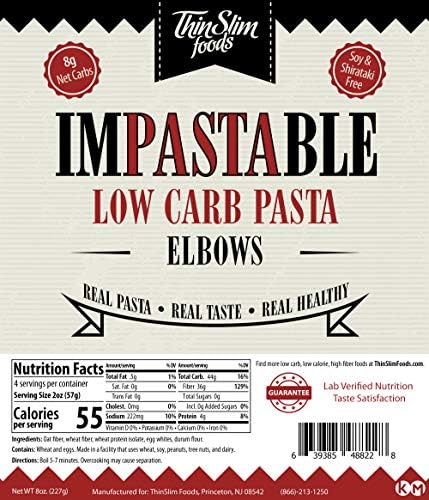 ThinSlim Foods Impastable Low Carb Pasta, Elbows 2pack | 8g Net Carbs | 36g Fiber | 55 Calories | Not Shirataki | No Soy | No Pea or Bean Flour | Real Pasta, Real Taste, Real Healthy