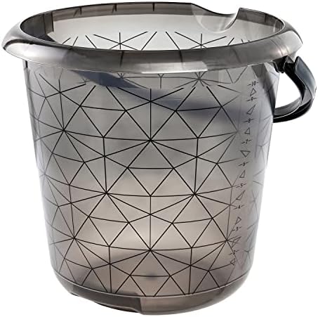 keeeper Bucket with Integrated Measuring Scale and Ergonomic Handle, 10 Litre, Ilvie Polygon, Crystal Grey