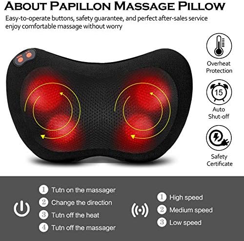 Papillon Mothers Day Gifts for Mom, Back Massager with Heat,Shiatsu Neck Massager Pillow for Back,Neck,Shoulder,Foot & Lower Back Pain Relief,Relaxation Gifts for Women/Mom/Fathers Day