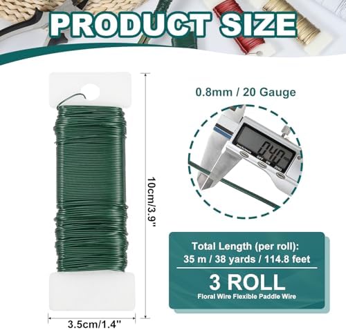 PATIKIL 20 Gauge Floral Flexible Paddle Wire, 115 Yard (345 Feet) Florist Wreath Wire for DIY Crafts Christmas Garland Flower Arrangement, Green 3 Rolls