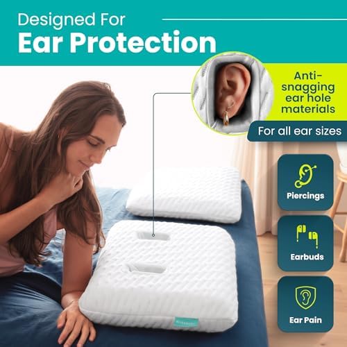 BLISSBURY Ear Pillow with Hole | Ear Piercing Pillow | Adjustable Memory Foam with for chondrodermatitis CNH | Piercing Pillow for Side Sleepers