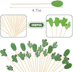200Pcs Cactus Cocktail Picks for Appetizer Tropical Cacti Cocktail Picks 4.7 Inch Fancy Toothpicks for Food Drinks Fruits Hawaiian Party Food Garnish Skewer Sticks Cactus Party Decoration