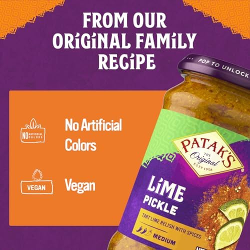 Patak’s Medium Lime Pickle - Authentic Indian Pickle Relish w/Lime Dices, Mustard Seeds & Aromatic Spices - Perfect for Sandwiches, Curries & Cold Meats - Indian Pickle - 10oz Jar (Pack of 1)
