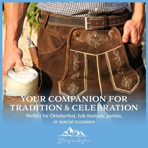 STEIGENHÖFER Lederhosen Men - Authentic German Bavarian Shorts - Real Leather Oktoberfest Costume - Trachten Outfit