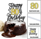 1 PCS Happy 80th Birthday Cake Topper, Black Gold Glitter Cheers to 80 Years Cake Topper, Cake Pick 80th Birthday Cake Decoration for Happy 80th Birthday Anniversary Party Decorations Supplies