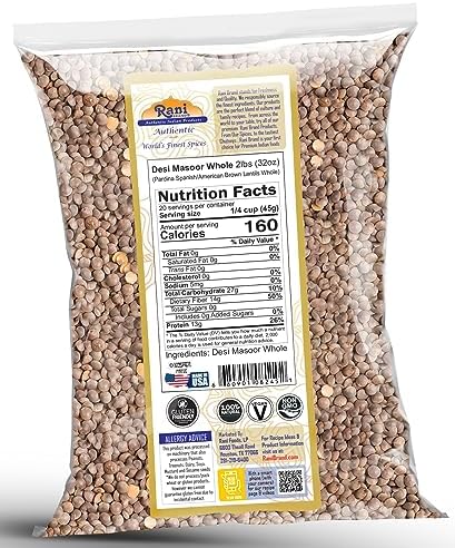 Rani Desi Masoor (Masur) Whole 32oz (2lbs) 908g (aka. Pardina Spanish/American Brown Lentils Whole) ~ All Natural | Vegan | NON-GMO | Kosher | Gluten Friendly | Product of USA