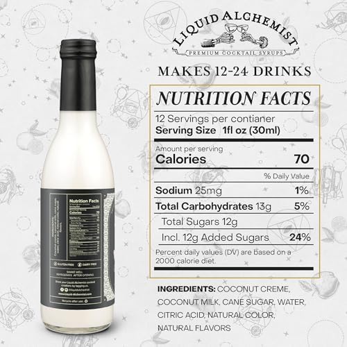 Liquid Alchemist Coconut Syrup for Drinks - Real Ingredients Make our Cream of Coconut Syrup a Perfect Pina Colada Drink Mix - Tropical Flavoring for Drinks - Vegan & Non-GMO (12.7 oz)