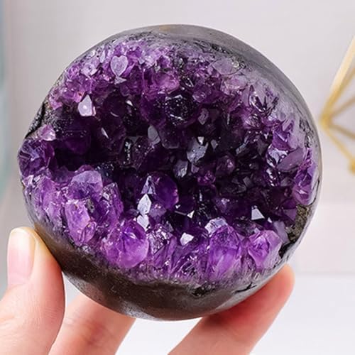 Natural Amethyst Cluster Crystal Ball Raw Stone Amethyst Geode Cornucopia for Meditation Divination Healing Decoration(8-8.5cm)
