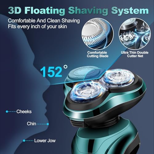 Electric Razor for Men, Men's Rotary Shavers, Waterproof, LED Display Cordless with Electric Shaver for Men's Faces with a Cordless and Floating Head,Portable Travel Razor
