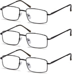 Eyekepper 3-pack Readers Rectangular Spring Temple Large Metal Reading Glasses Men Gunmetal +1.50