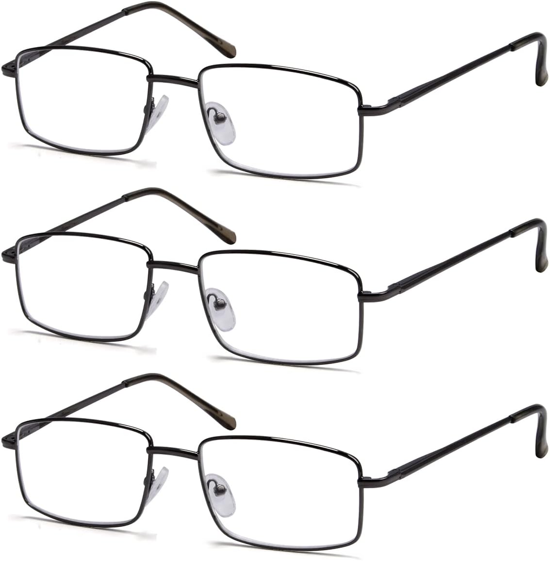 Eyekepper 3-pack Readers Rectangular Spring Temple Large Metal Reading Glasses Men Gunmetal +1.50