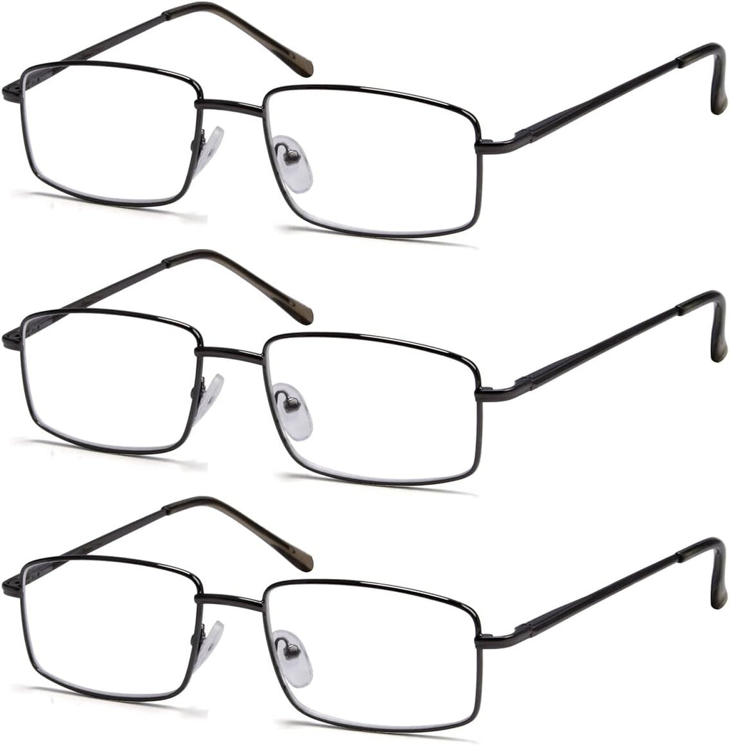 Eyekepper 3-pack Readers Rectangular Spring Temple Large Metal Reading Glasses Men Gunmetal +1.75